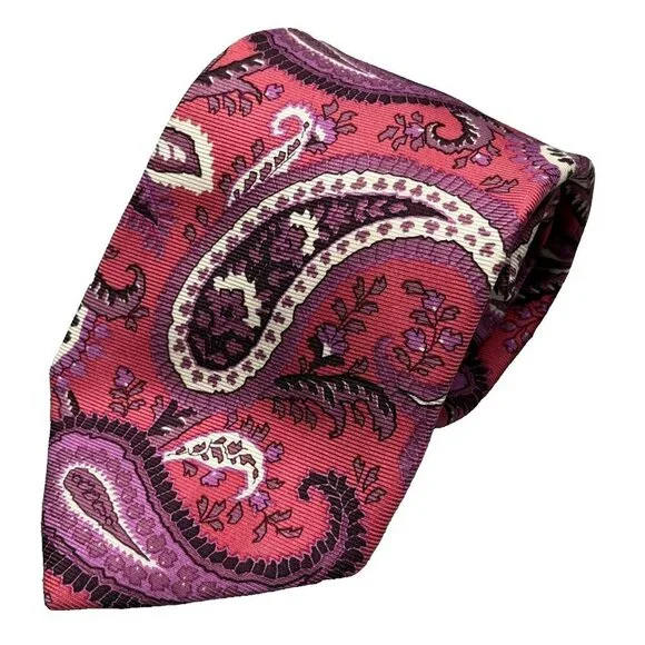 ETRO Milano Tie 100% Silk Pink Paisley Made in Italy Satin 4.25" - Picture 1 of 5